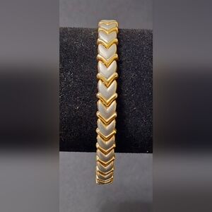 Magnetic Bracelet Gold Plated and Brushed Silvertone 7.5"